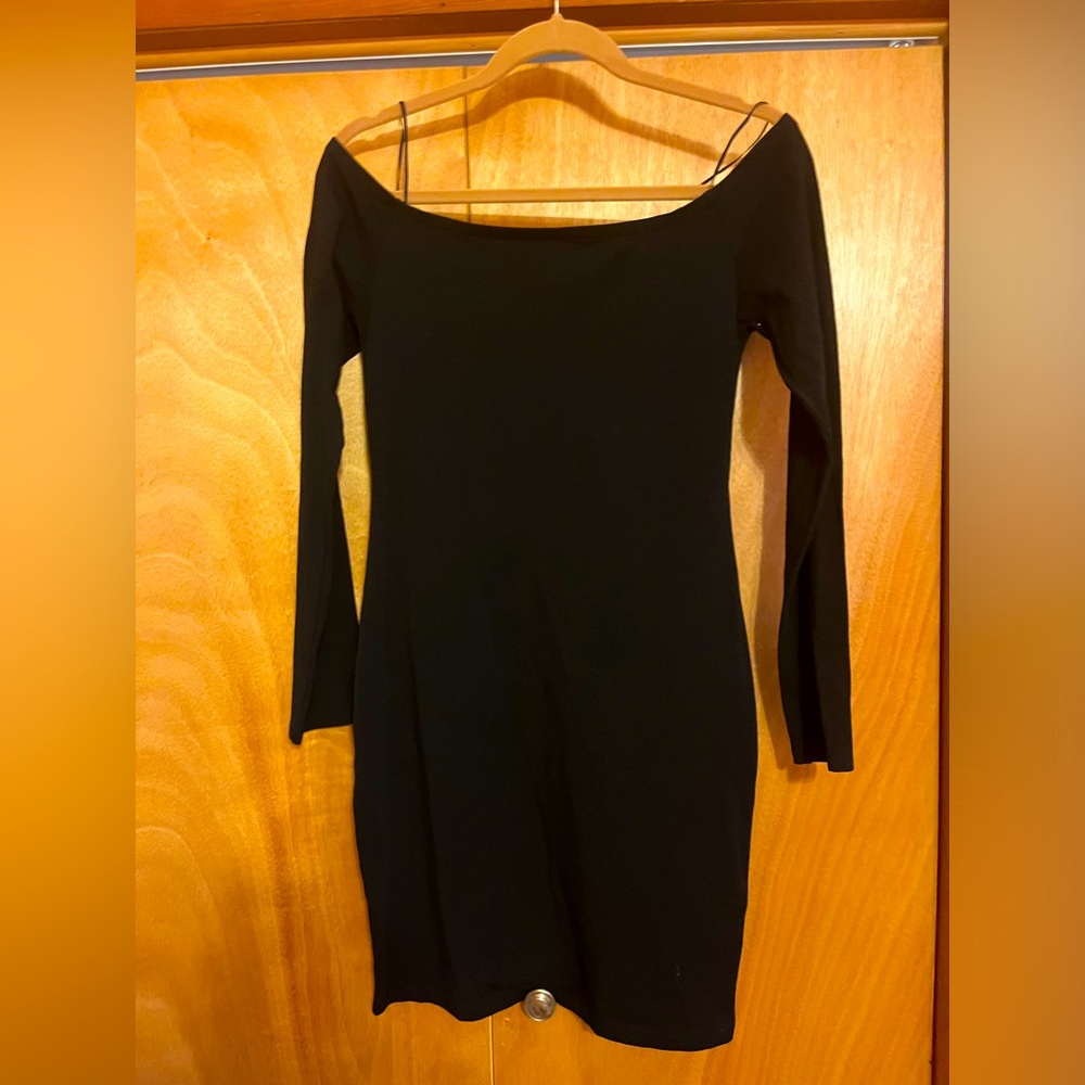 Express bodycon black off shoulder 3/4 sleeve dress